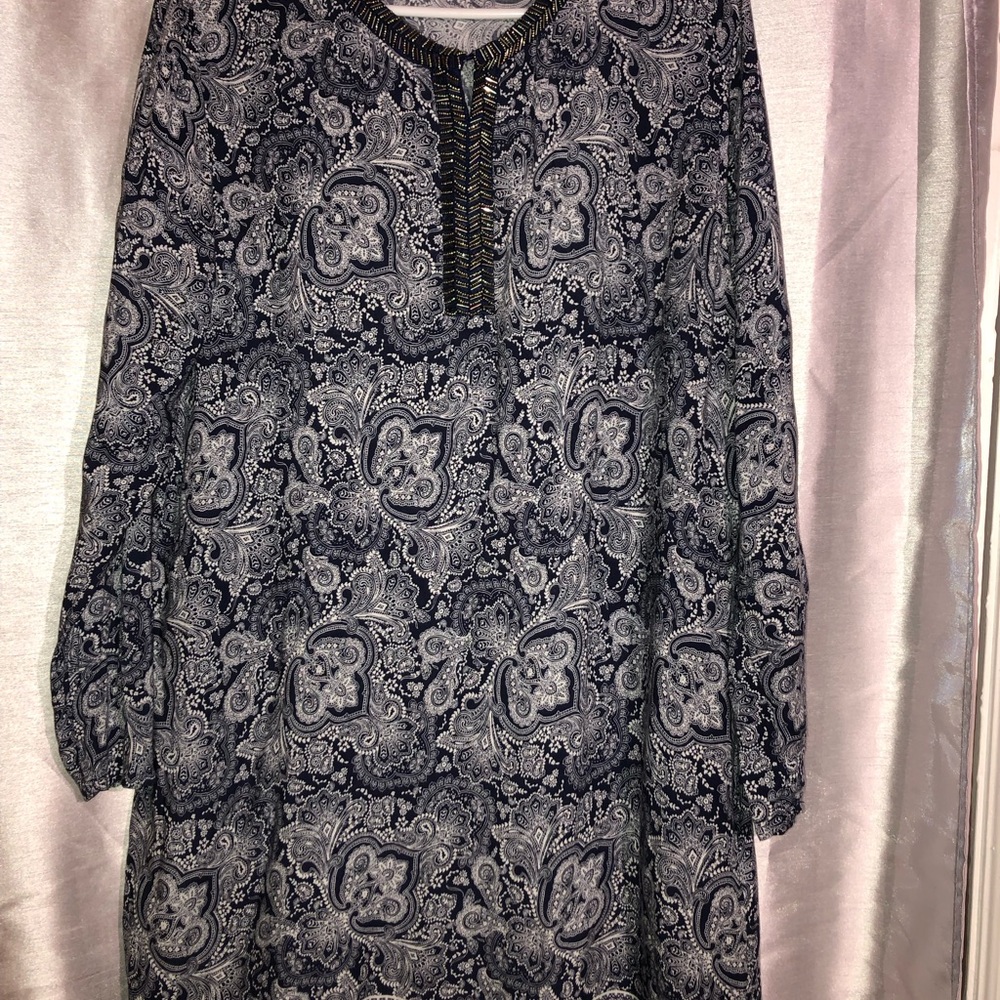 Paisley Print Blue and Gray Dress Sequined Accents size M LC WAIKIKI